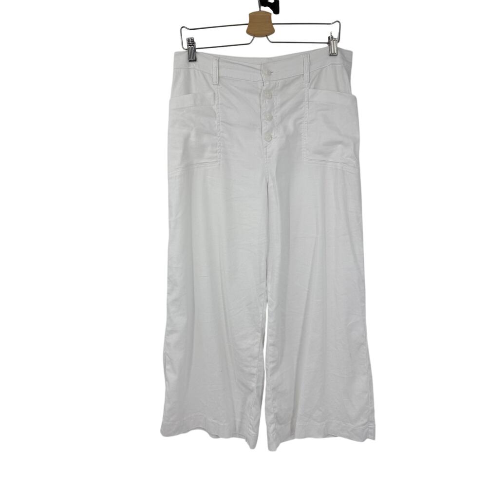 Evereve Joelle Stretch Linen Cropped Wide Leg Size 31 White Coastal Minimalist - Picture 5 of 13